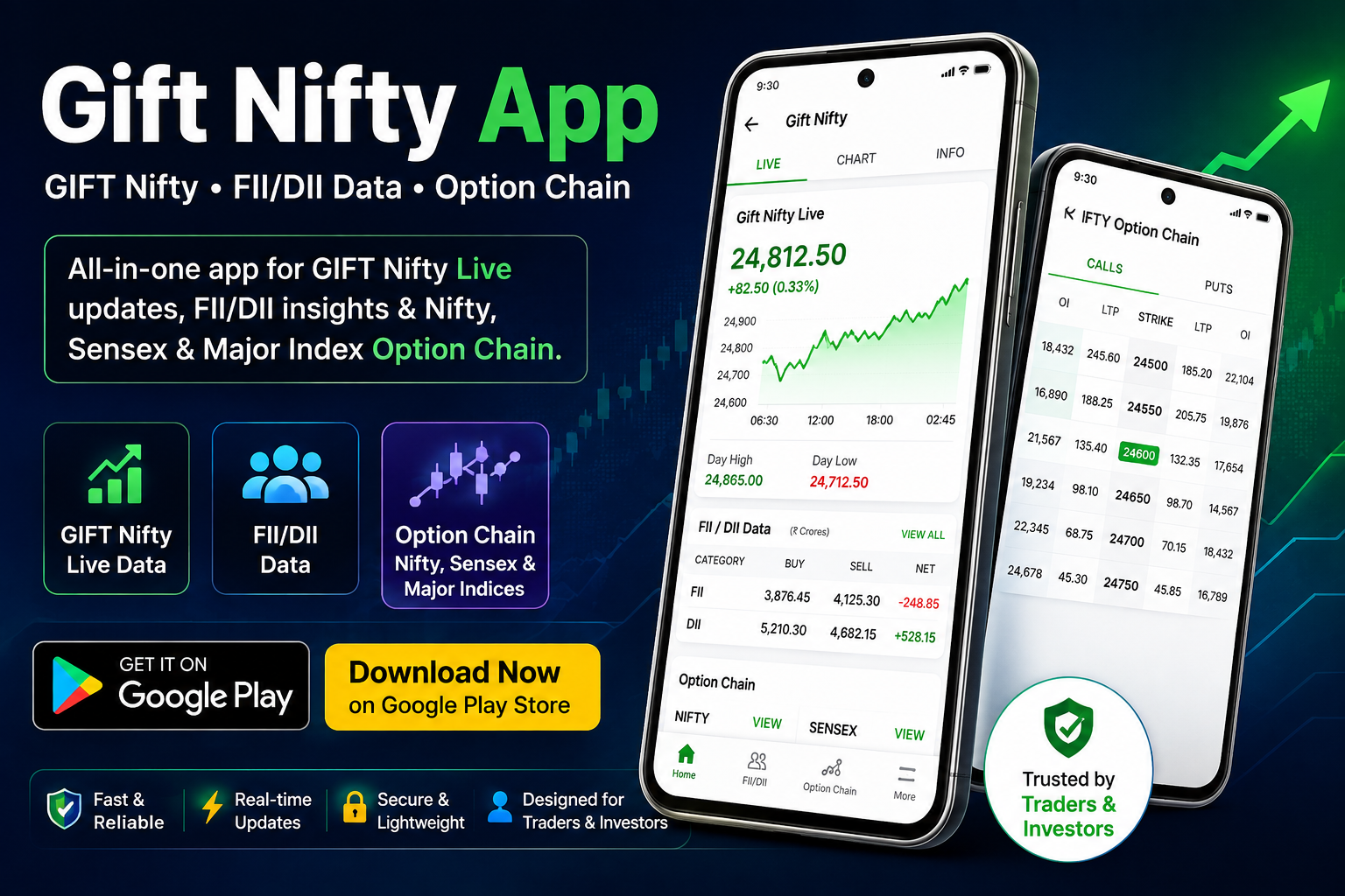 Gift Nifty app with GIFT Nifty, FII DII data and Nifty option chain