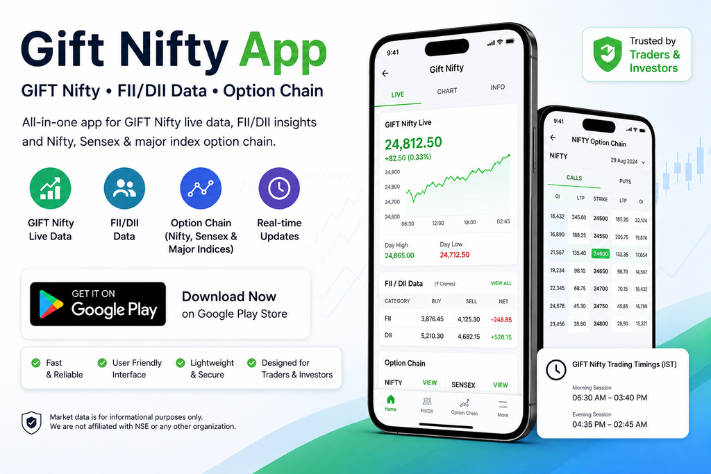 Gift Nifty app with GIFT Nifty, FII DII data and Nifty option chain